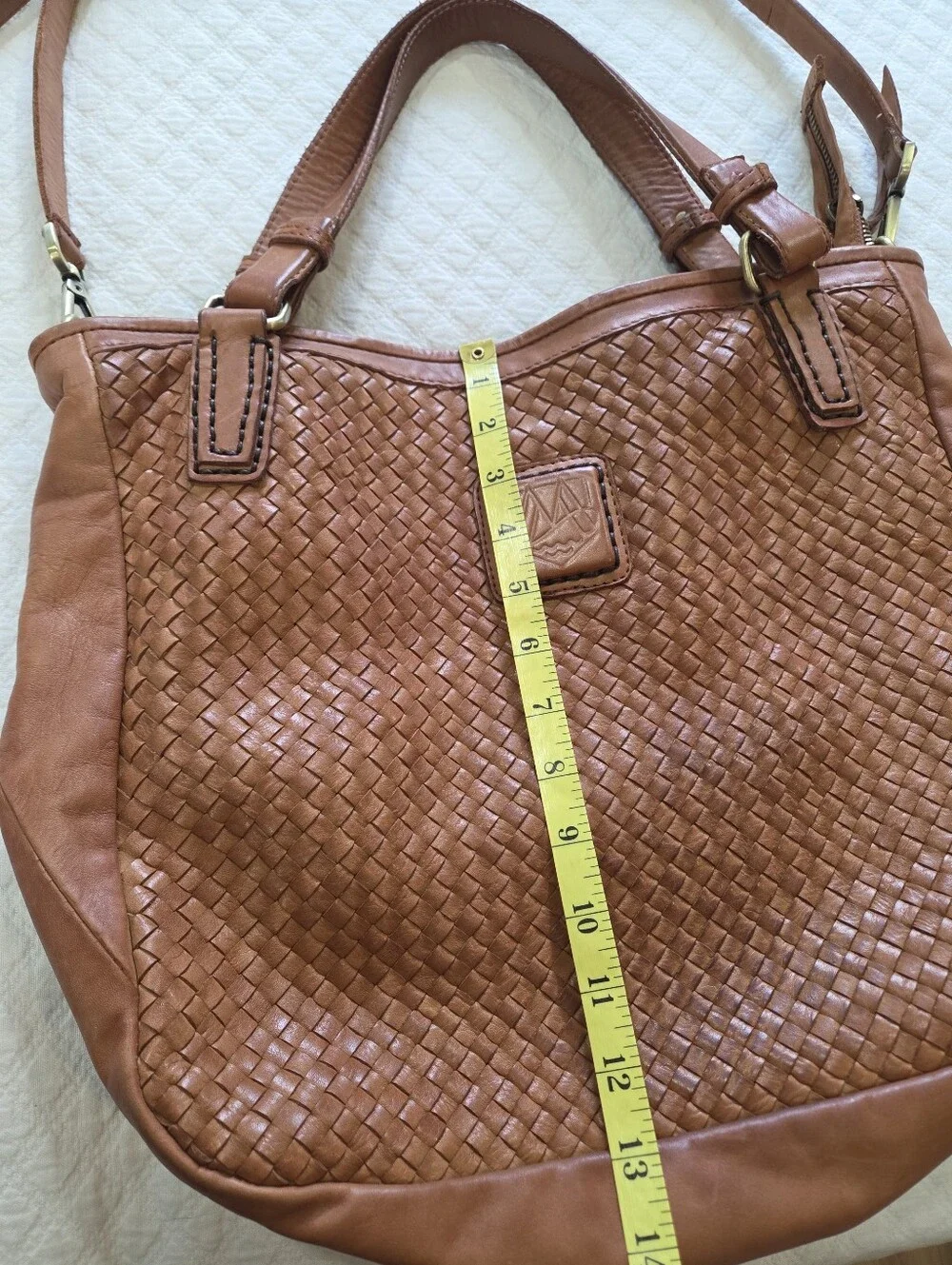 Imalatesta Brown Genuine Leather Woven Tote Purse Handbag Italy Boho - Picture 4 of 9